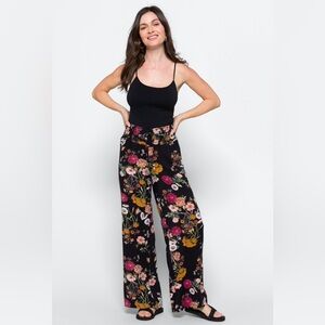 Brand new with tags! One5One High Rise Wide Leg pant, black w/floral, Size XXL